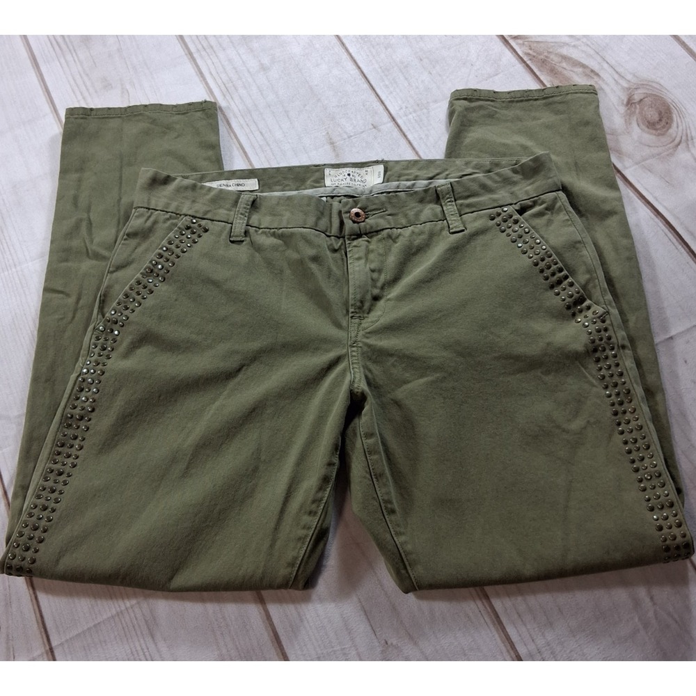 Lucky Brand Sienna Chino Skinny Pants Women's Size 8/29 Olive Studded Stretch